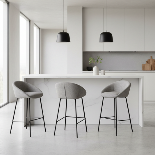 Aster Counter Stool - Pebble Upholstery with Black Legs