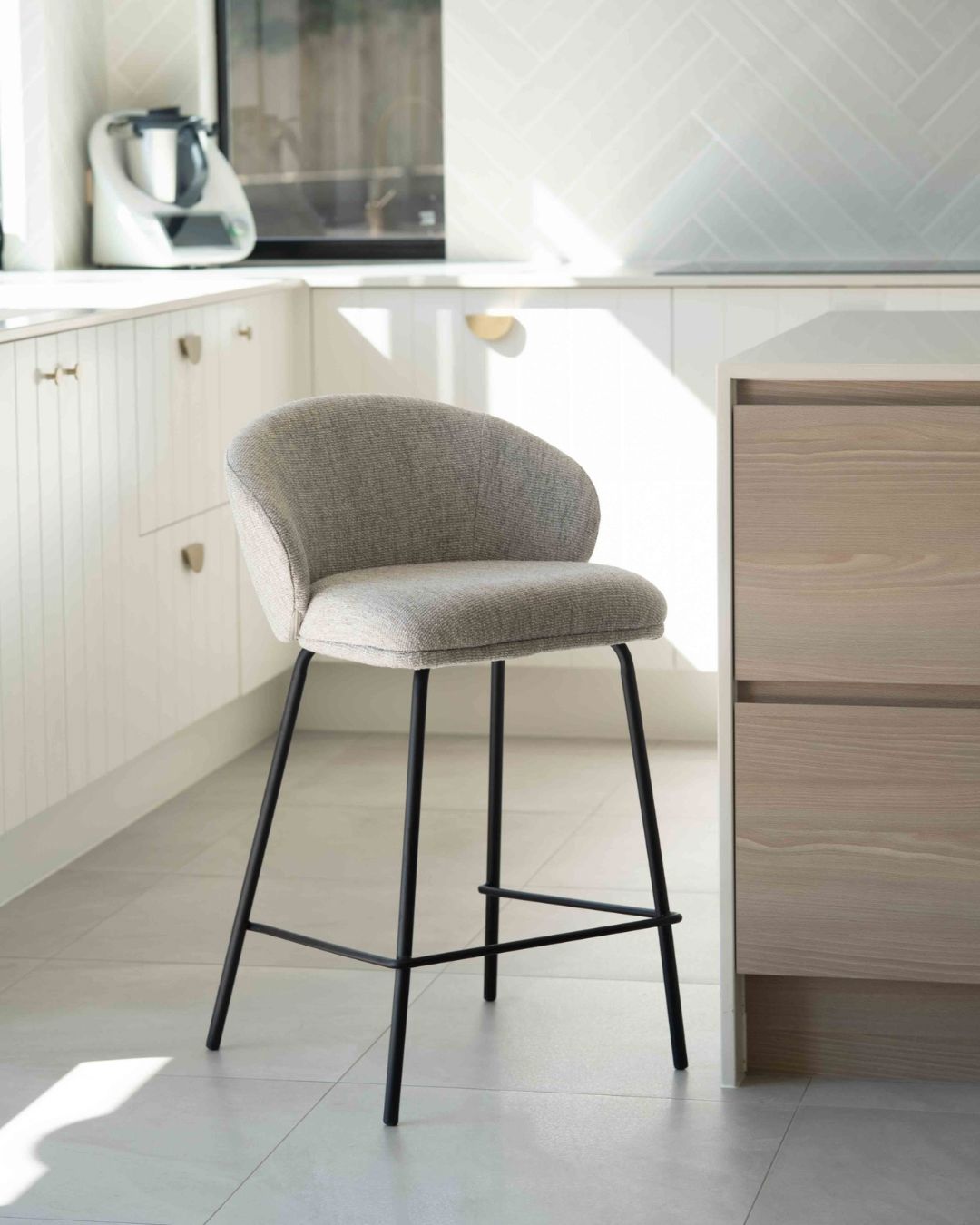 Aster Counter Stool - Pebble Upholstery with Black Legs Sun Republic 