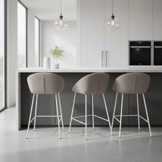 Aster Counter Stool - Pebble Upholstery with White Legs Sun Republic 