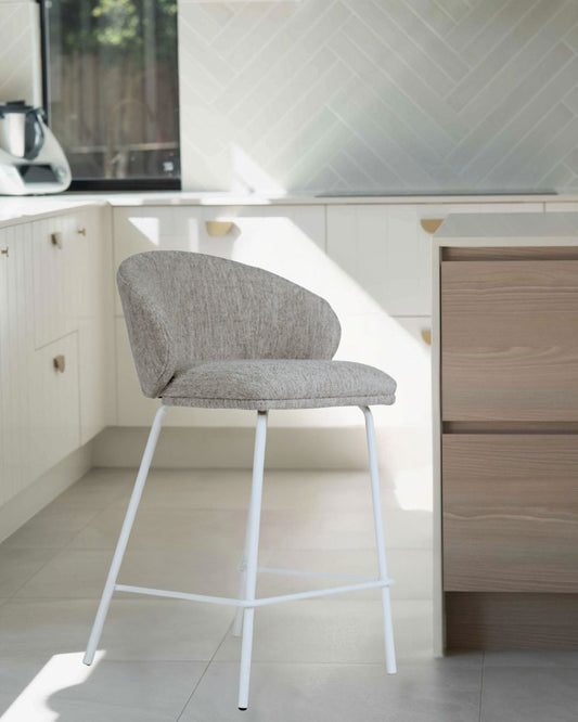 Aster Counter Stool - Pebble Upholstery with White Legs Sun Republic 