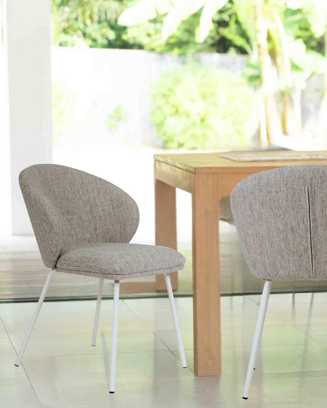 Aster Dining Chair – Pebble Upholstery with White Legs Sun Republic 