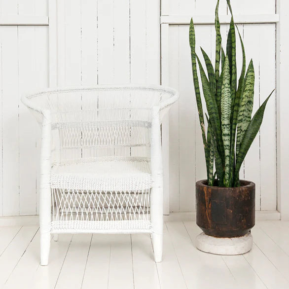 Authentic Malawi Cane Chair - White Coastal Drift 