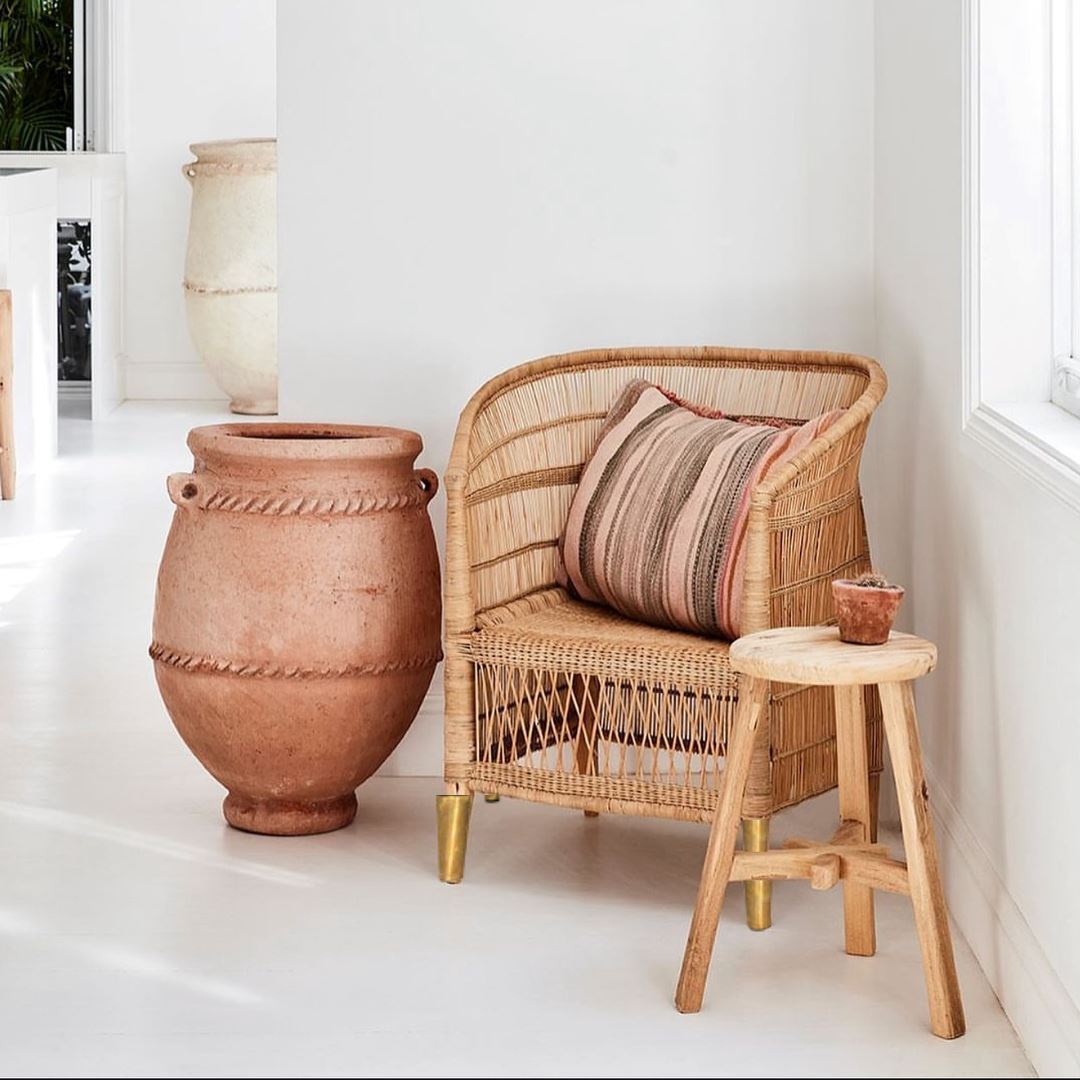 Authentic Natural Malawi Cane Chair - Brass Feet Coastal Drift 