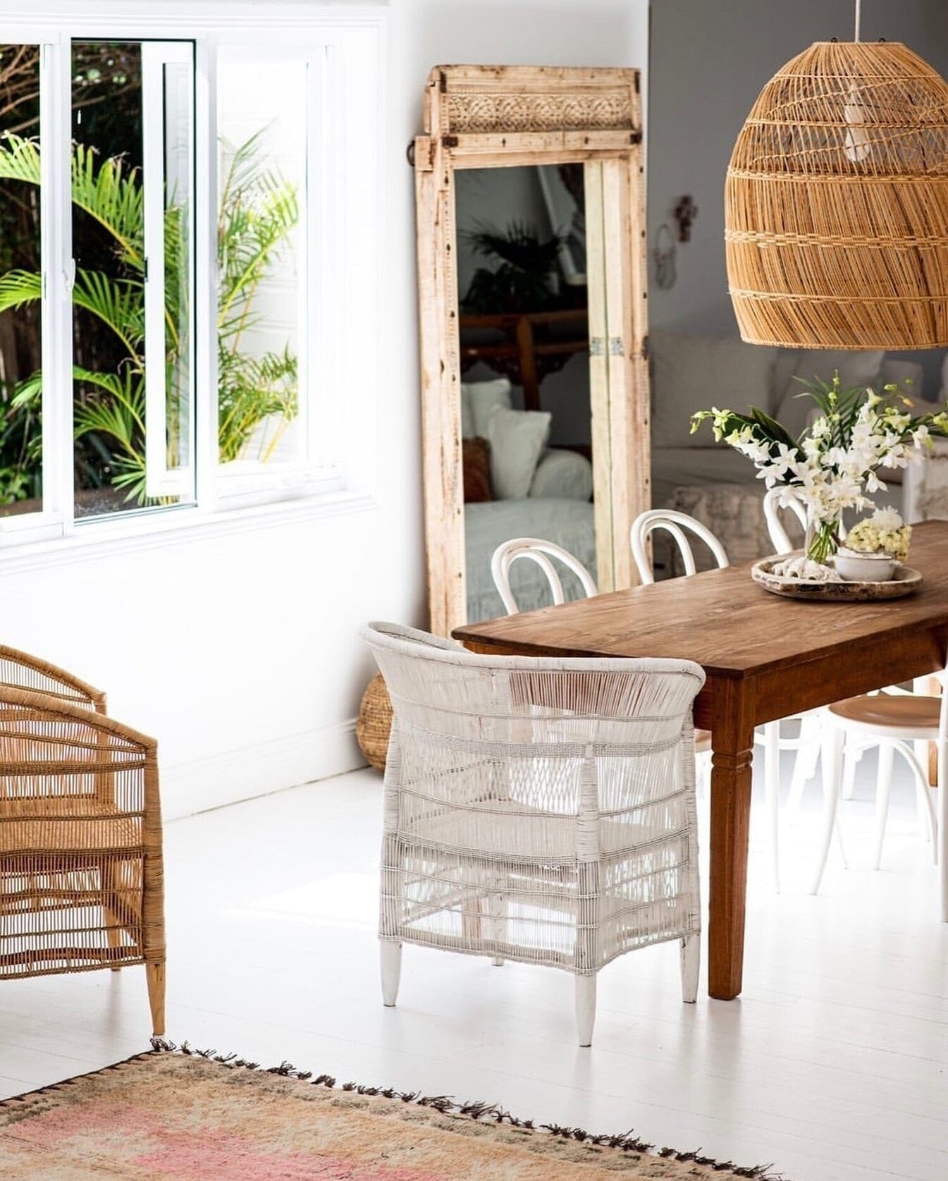 Authentic White Malawi Woven Cane Chair 