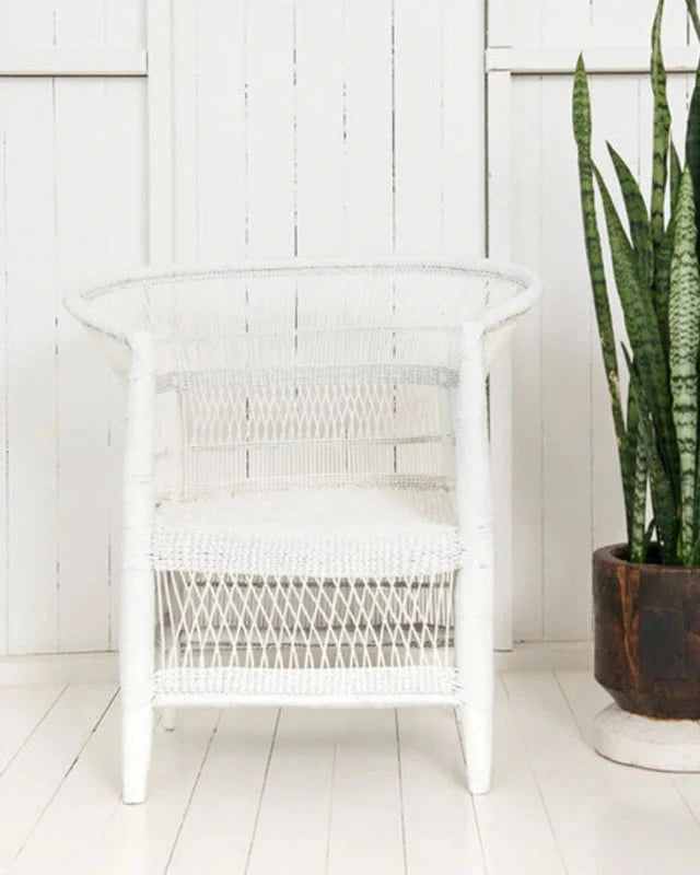 Authentic White Malawi Woven Cane Chair 