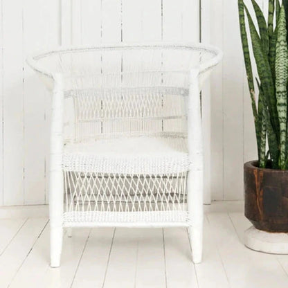 Authentic White Malawi Woven Cane Chair 