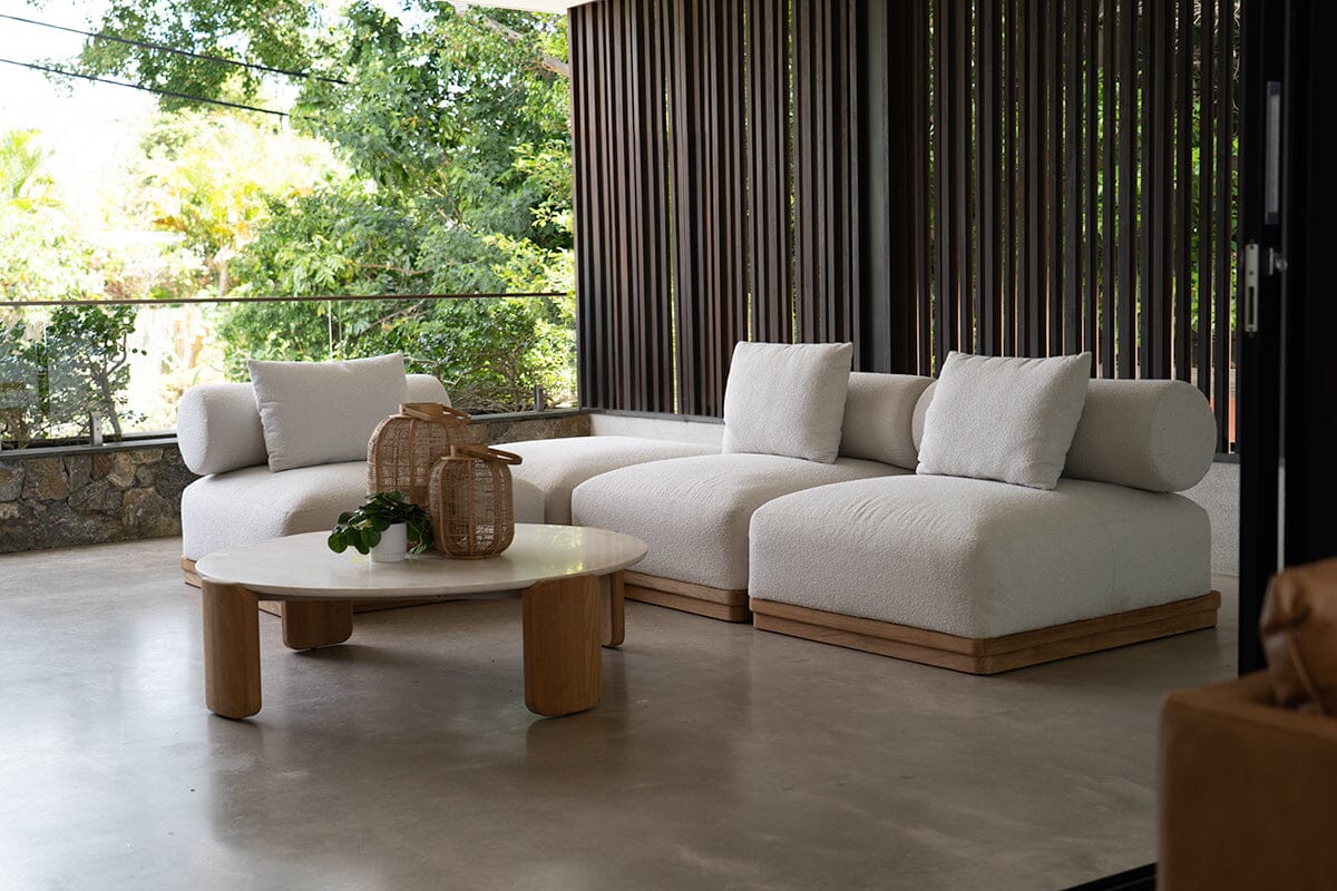 Baska Outdoor Sofa – 1 Seater Sectional | Teak & Bouclé Sun Republic 