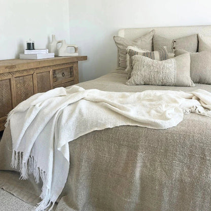 Bedouin Oversized Linen Throw - Ivory (Off White) Sun Republic 