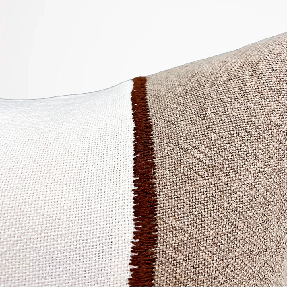 Bella Linen Cushion – Off White / Natural / Chocolate 