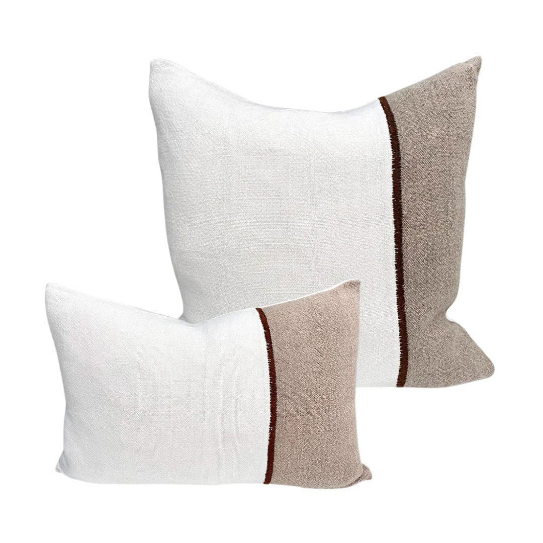 Bella Linen Cushion – Off White / Natural / Chocolate