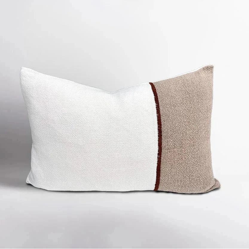 Bella Linen Cushion – Off White / Natural / Chocolate 