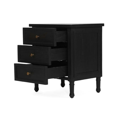 Black Cayman 3 Drawer 57cm Bedside Sun Republic 