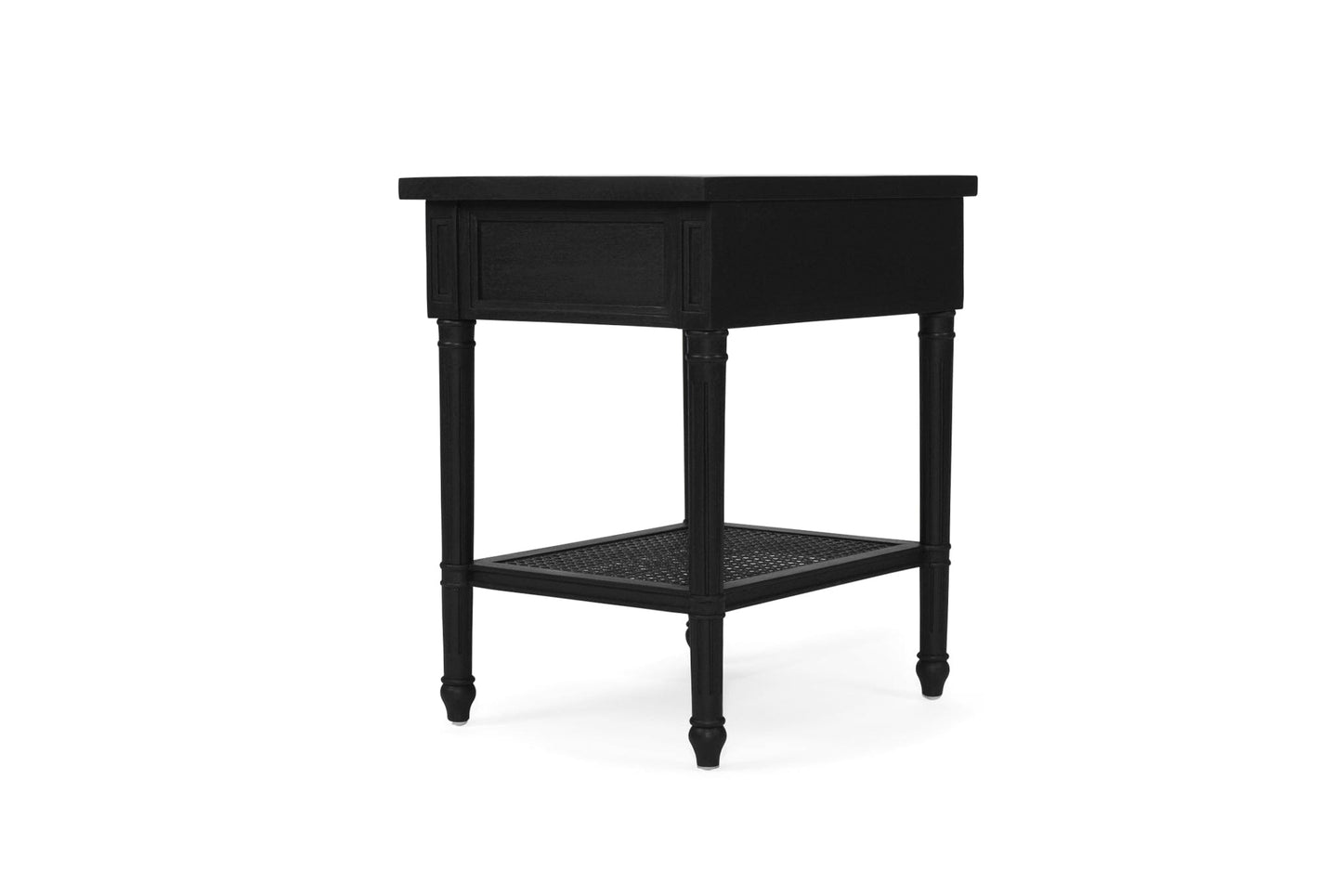 Black Cayman Bedside Table 57cm With Cane Shelf Sun Republic 