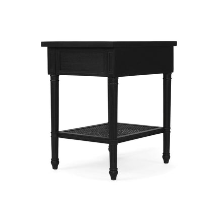 Black Cayman Bedside Table 57cm With Cane Shelf Sun Republic 