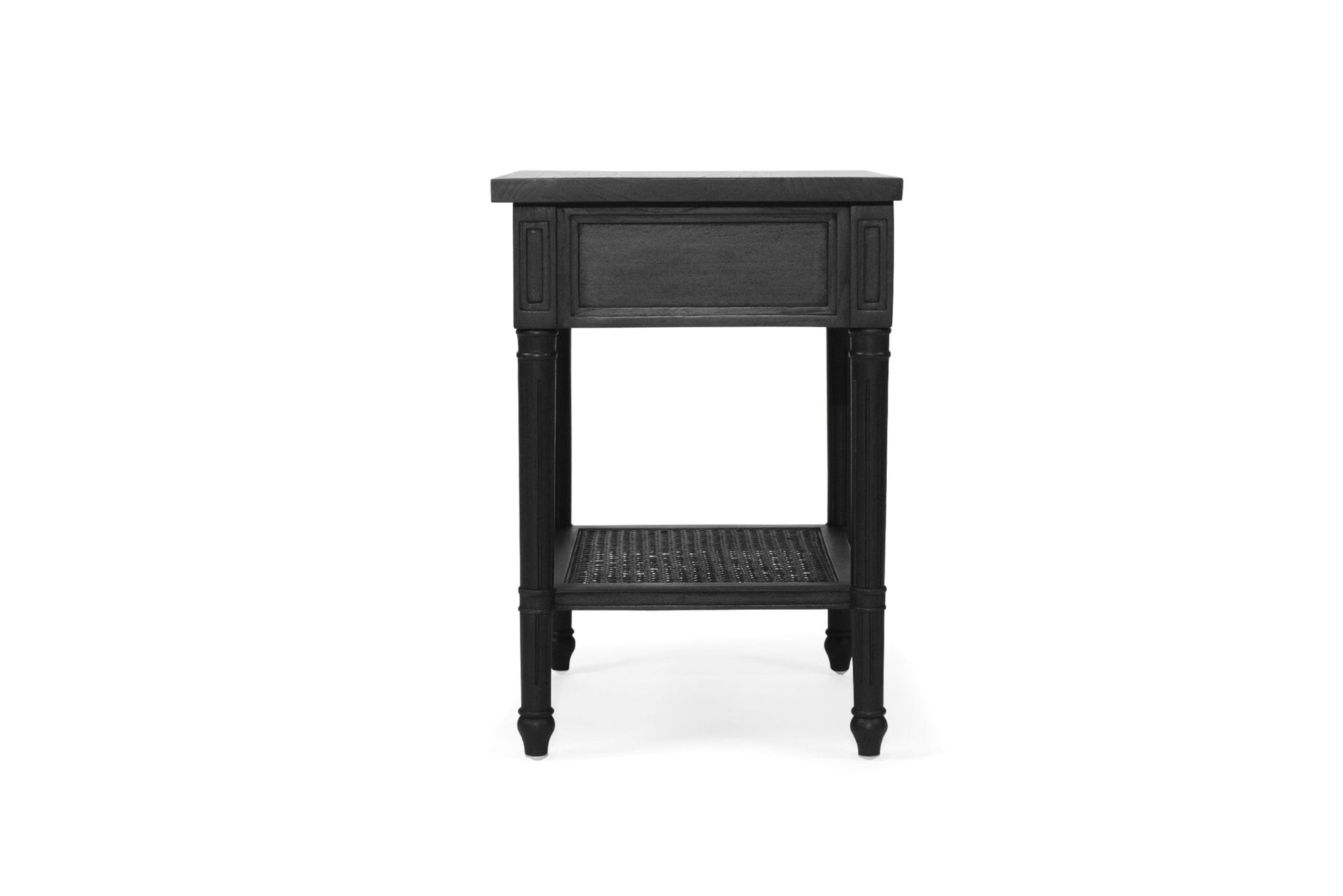 Black Cayman Bedside Table 57cm With Cane Shelf Sun Republic 