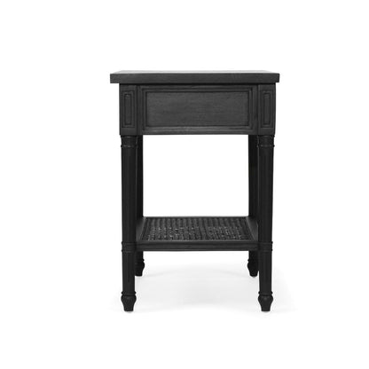 Black Cayman Bedside Table 57cm With Cane Shelf Sun Republic 