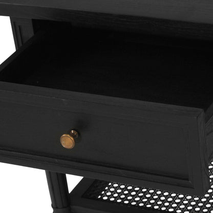 Black Cayman Bedside Table 57cm With Cane Shelf Sun Republic 