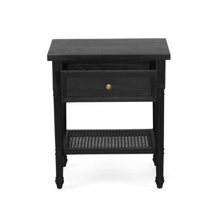 Black Cayman Bedside Table 57cm With Cane Shelf Sun Republic 