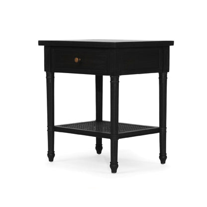 Black Cayman Bedside Table 57cm With Cane Shelf Sun Republic 