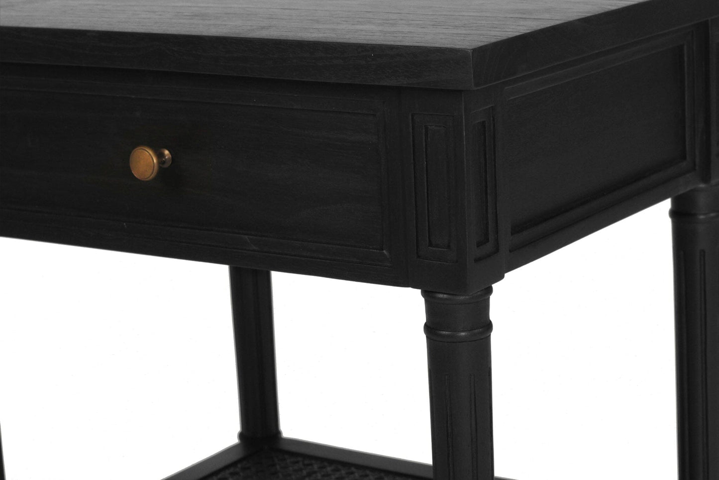 Black Cayman Bedside Table 57cm With Cane Shelf Sun Republic 