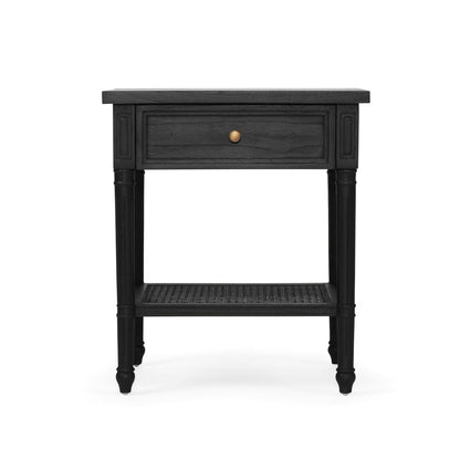 Black Cayman Bedside Table 57cm With Cane Shelf Sun Republic 
