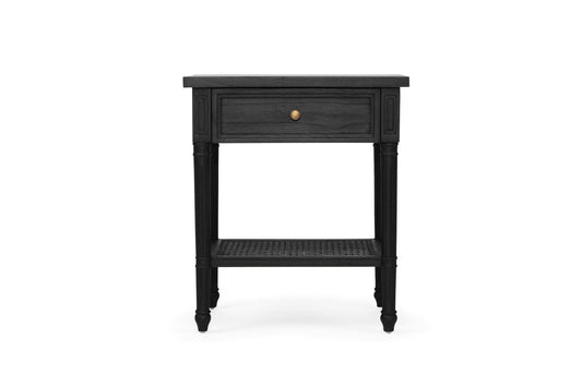 Black Cayman Bedside Table 57cm With Cane Shelf Sun Republic 