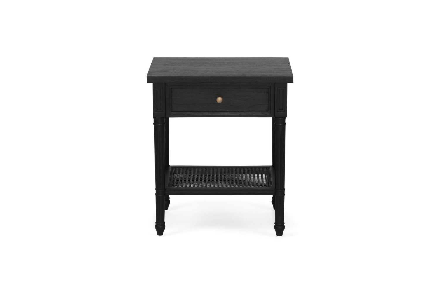 Black Cayman Bedside Table 57cm With Cane Shelf Sun Republic 