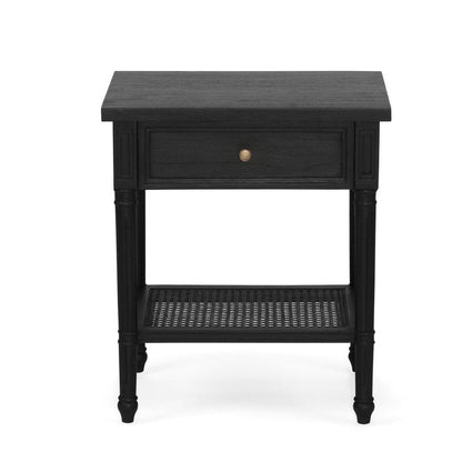 Black Cayman Bedside Table 57cm With Cane Shelf Sun Republic 