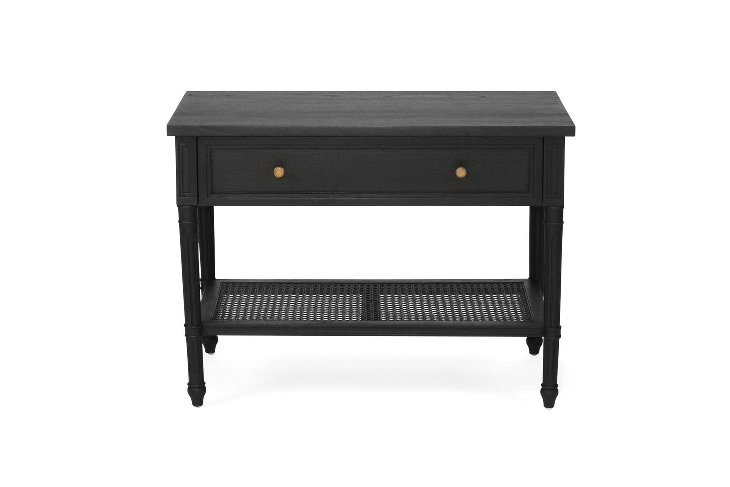 Black Cayman Coastal Nightstand 91cm With Cane Shelf Sun Republic 