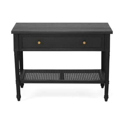 Black Cayman Coastal Nightstand 91cm With Cane Shelf Sun Republic 