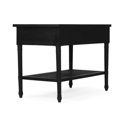 Black Cayman Coastal Nightstand 91cm With Cane Shelf Sun Republic 