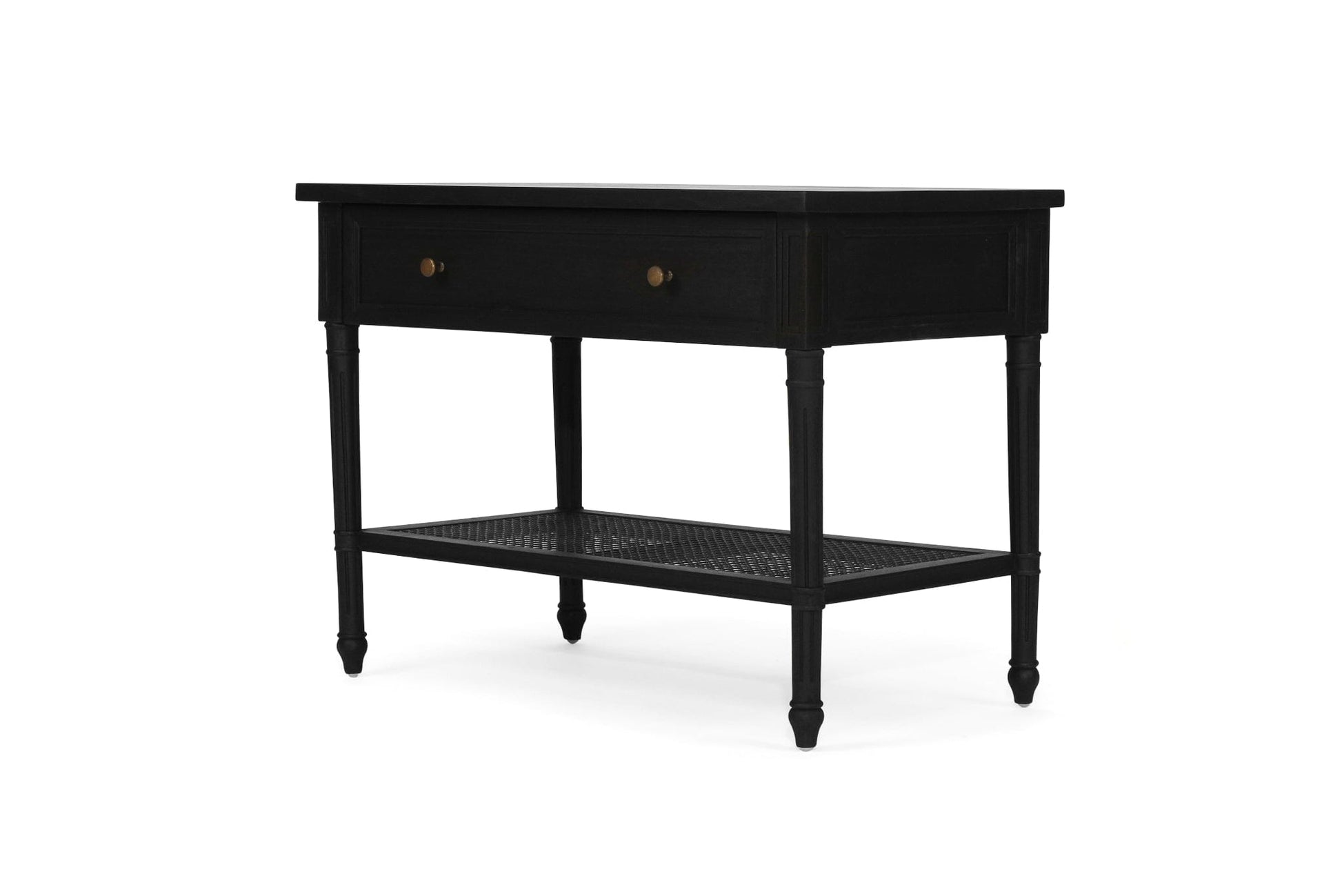 Black Cayman Coastal Nightstand 91cm With Cane Shelf Sun Republic 