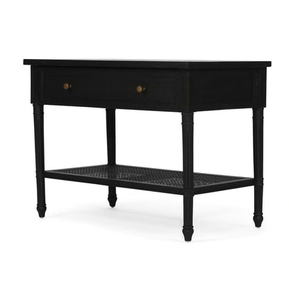 Black Cayman Coastal Nightstand 91cm With Cane Shelf Sun Republic 