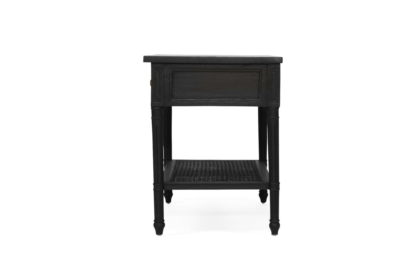 Black Cayman Coastal Nightstand 91cm With Cane Shelf Sun Republic 