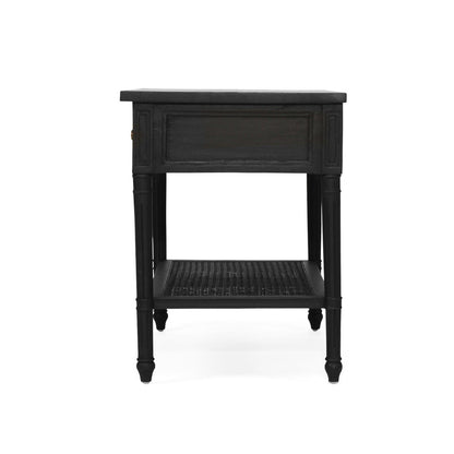 Black Cayman Coastal Nightstand 91cm With Cane Shelf Sun Republic 
