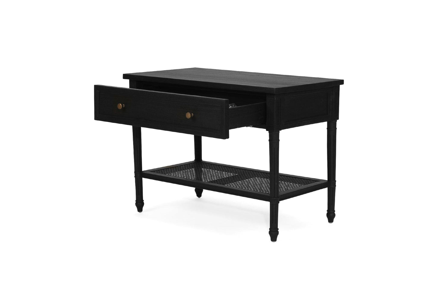 Black Cayman Coastal Nightstand 91cm With Cane Shelf Sun Republic 