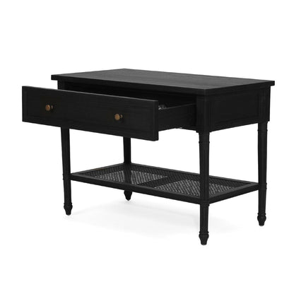 Black Cayman Coastal Nightstand 91cm With Cane Shelf Sun Republic 