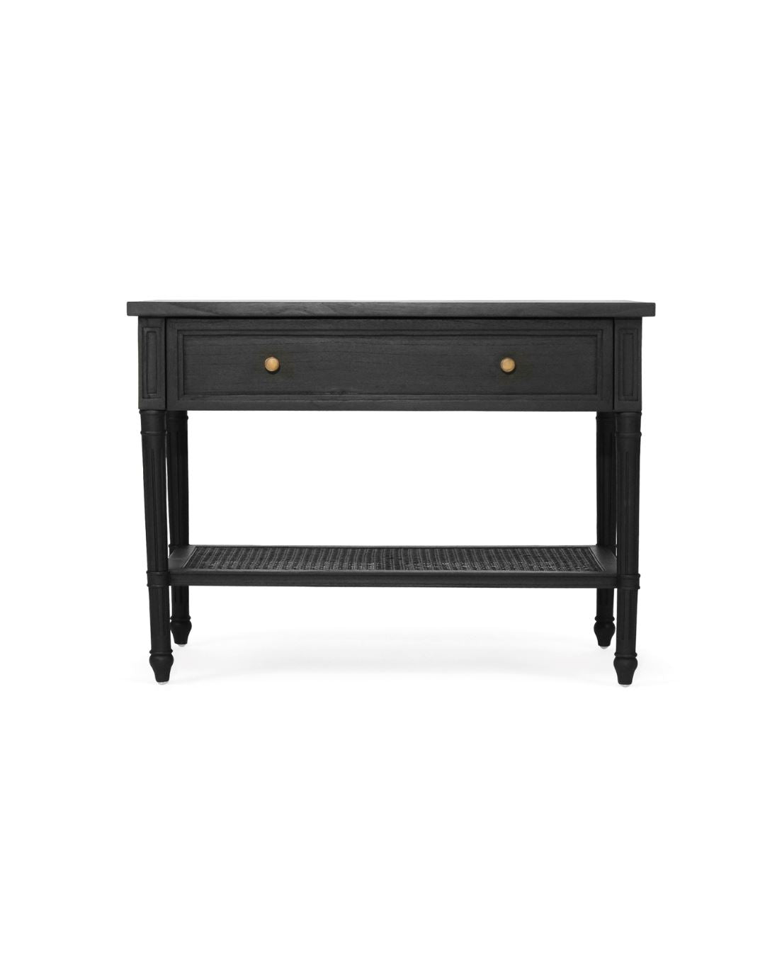 Black Cayman Coastal Nightstand 91cm With Cane Shelf Sun Republic 