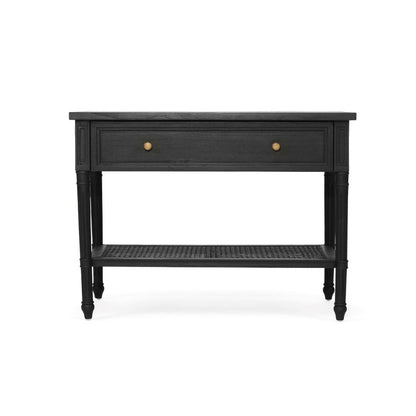 Black Cayman Coastal Nightstand 91cm With Cane Shelf Sun Republic 