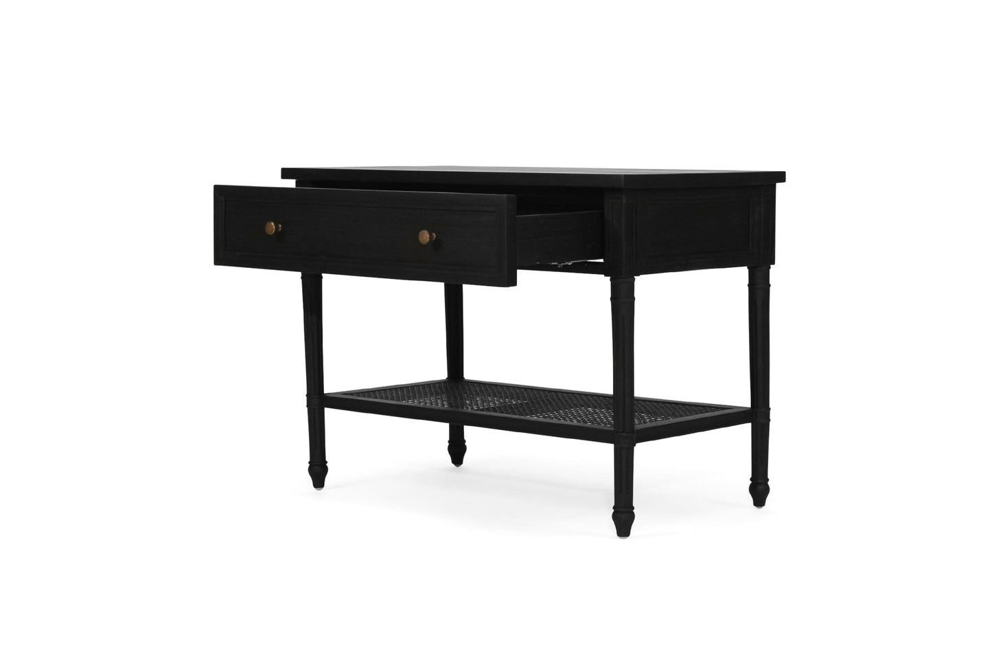 Black Cayman Coastal Nightstand 91cm With Cane Shelf Sun Republic 