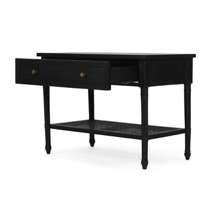 Black Cayman Coastal Nightstand 91cm With Cane Shelf Sun Republic 