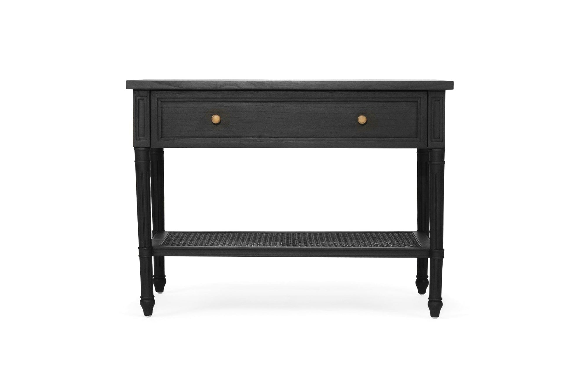 Black Cayman Coastal Nightstand 91cm With Cane Shelf Sun Republic 