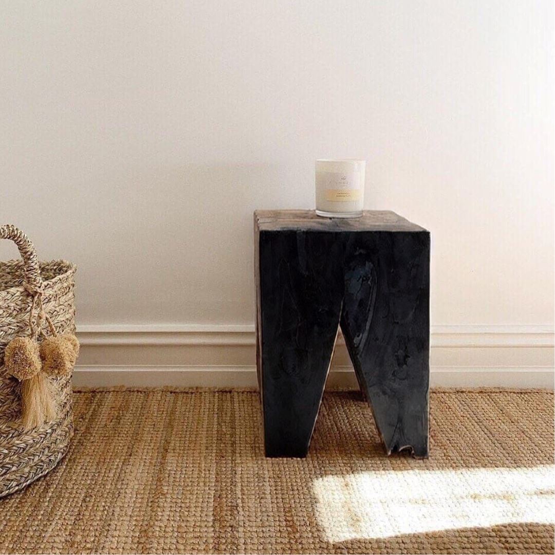 Black Solid Teak Rafi Peg Stool / Side Table Inartisan 