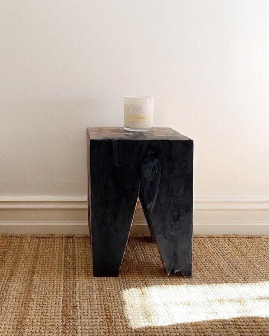 Black Solid Teak Rafi Peg Stool/Side Table
