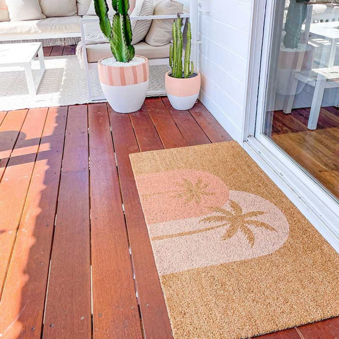 Boho Palms Door Mat - Blush Peach 