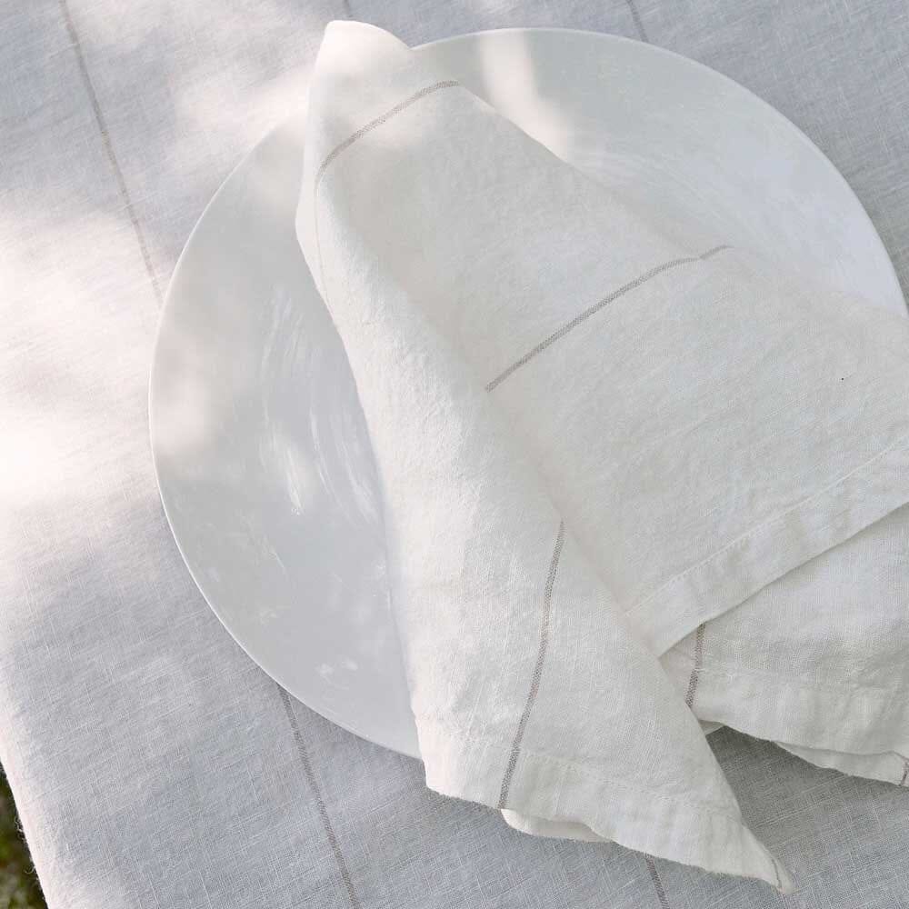 Carter French Flax Linen Napkin Set of 4 – Off White with Natural Stripe Eadie Lifestyle 