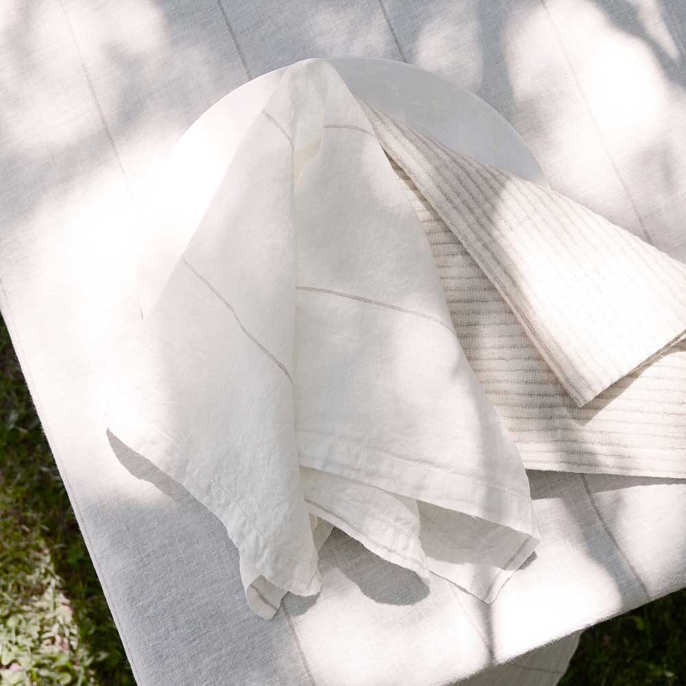 Carter French Flax Linen Napkin Set of 4 – Off White with Natural Stripe Eadie Lifestyle 