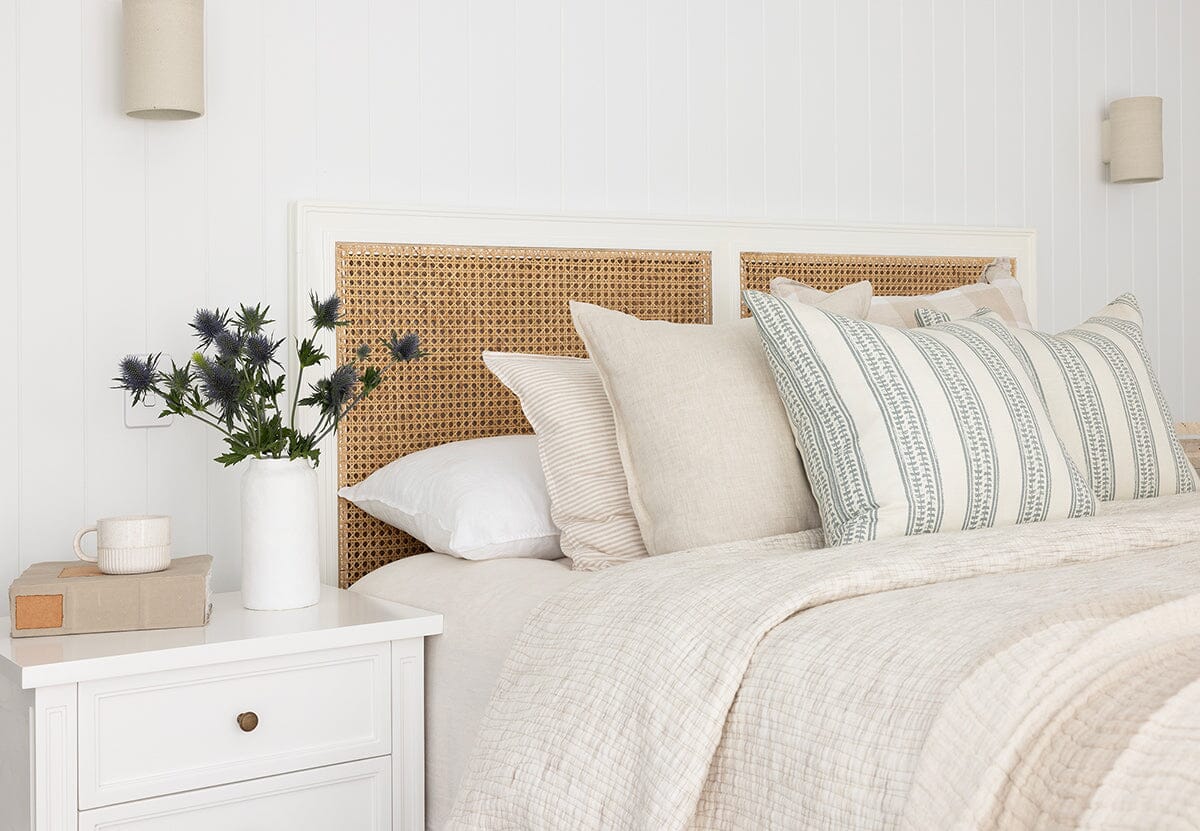 Cayman Mahogany & Rattan Bed Head - White | Q-K Sun Republic 