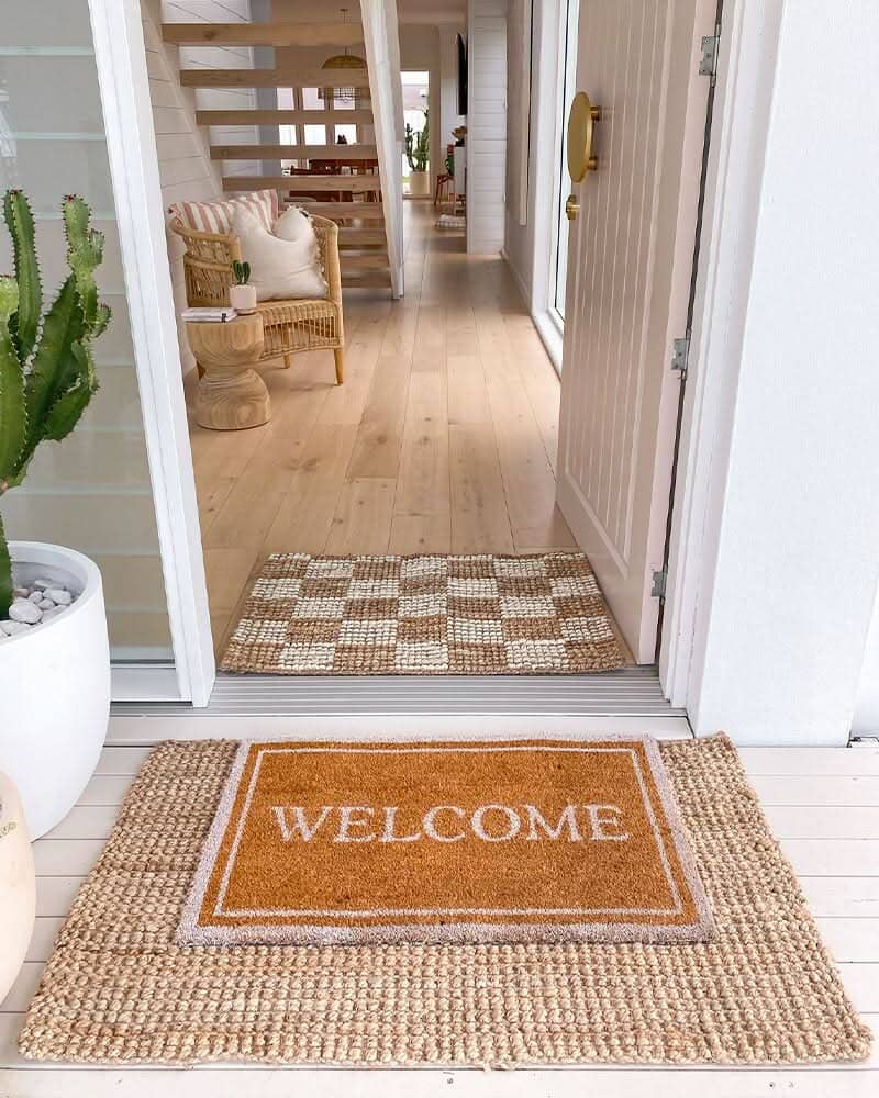 Check Jute Floor Mat - Natural & White | Pre-Order October Door Mates 