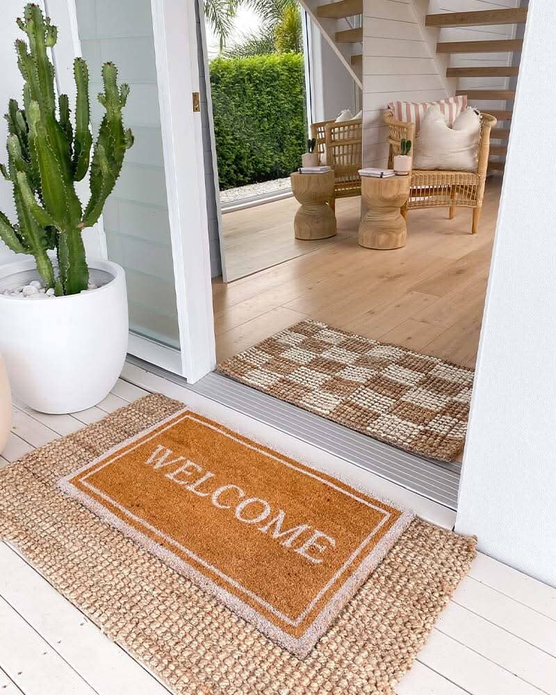 Check Jute Floor Mat - Natural & White | Pre-Order October Door Mates 